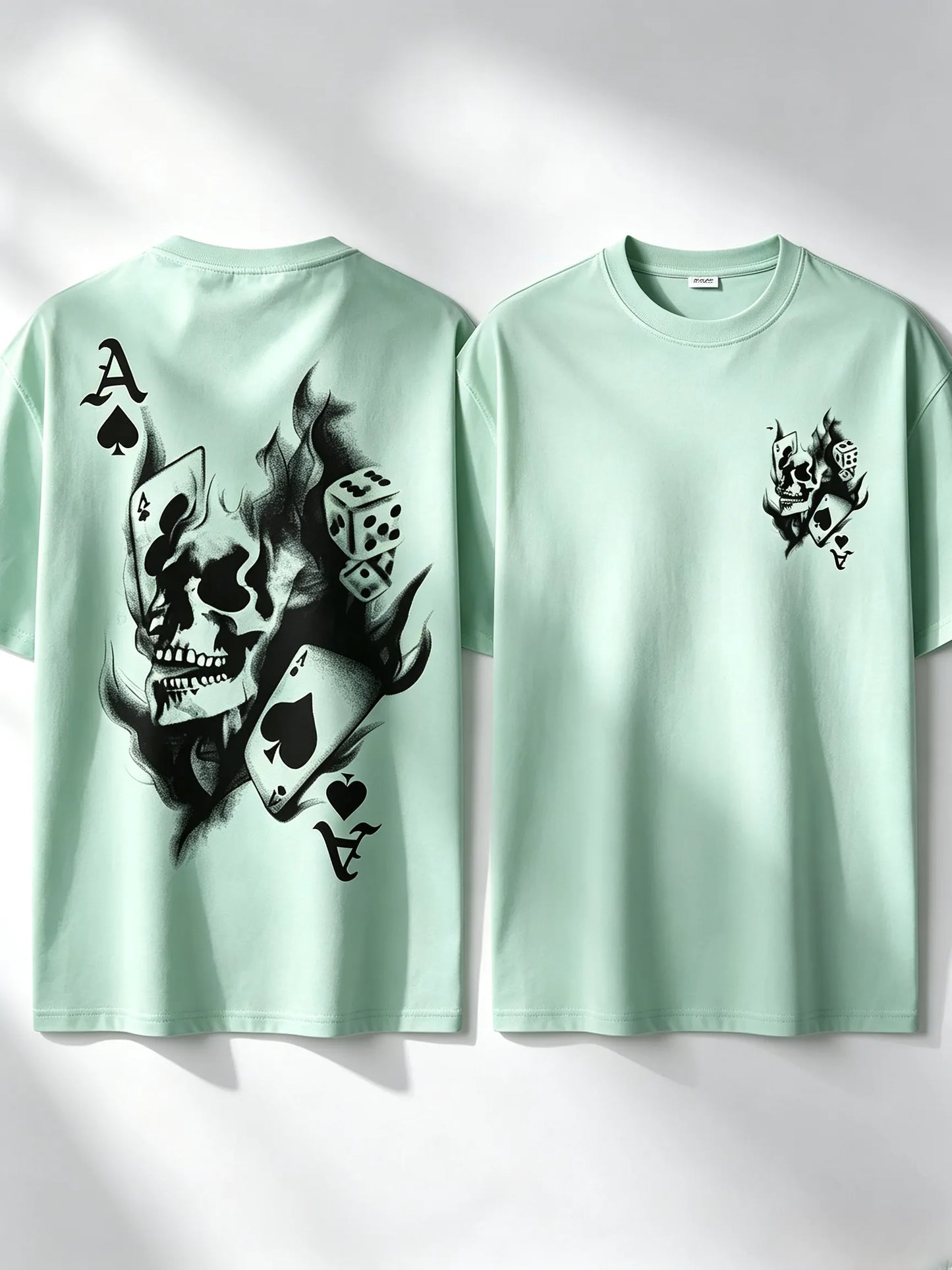 Men's Casual Classic Skull Playing Card Graphic Print Round Neck Short Sleeve T-Shirt, Summer Outdoor Sports Fitted Streetwear, Menswear Tops