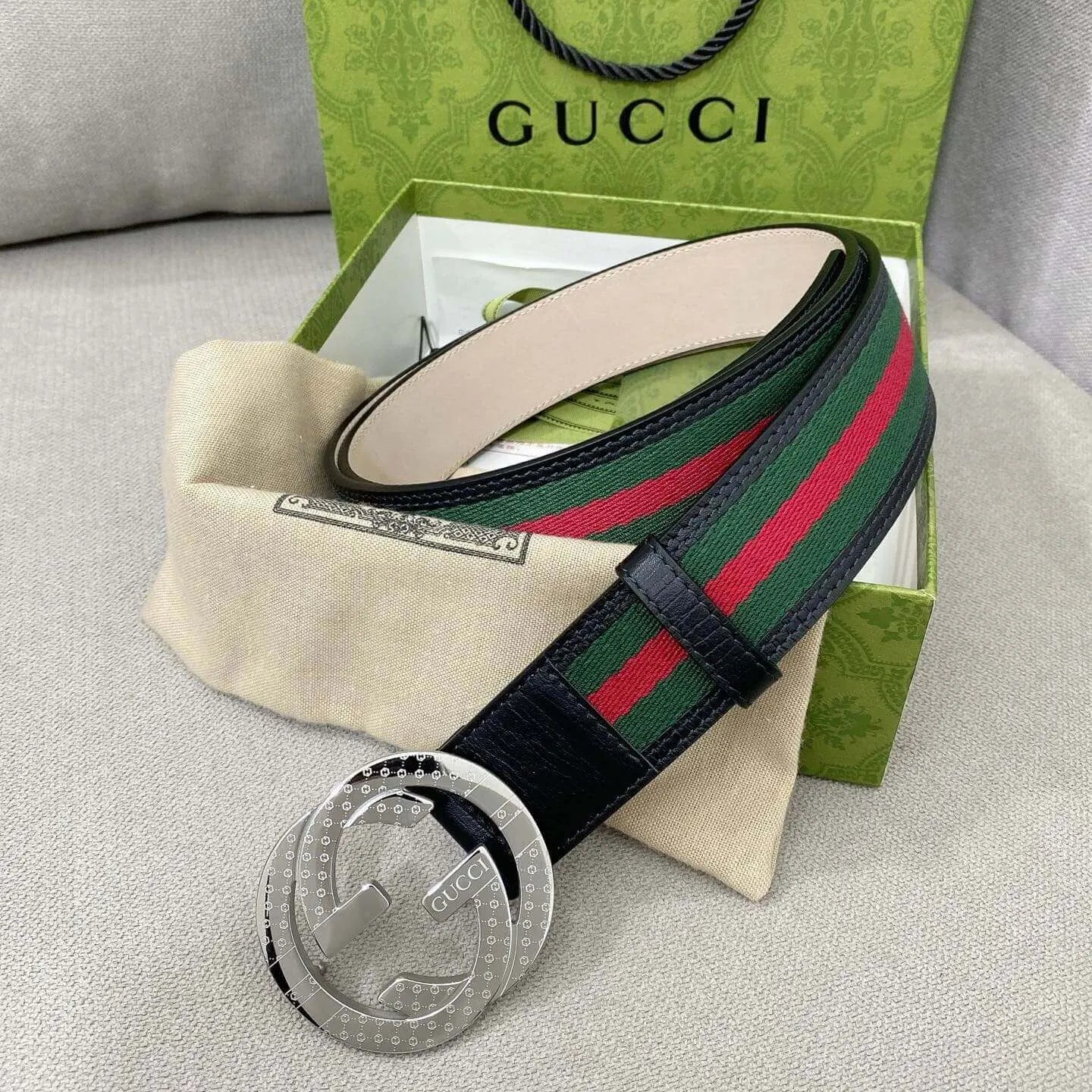 Classic Striped Patchwork Metal Buckle Belt