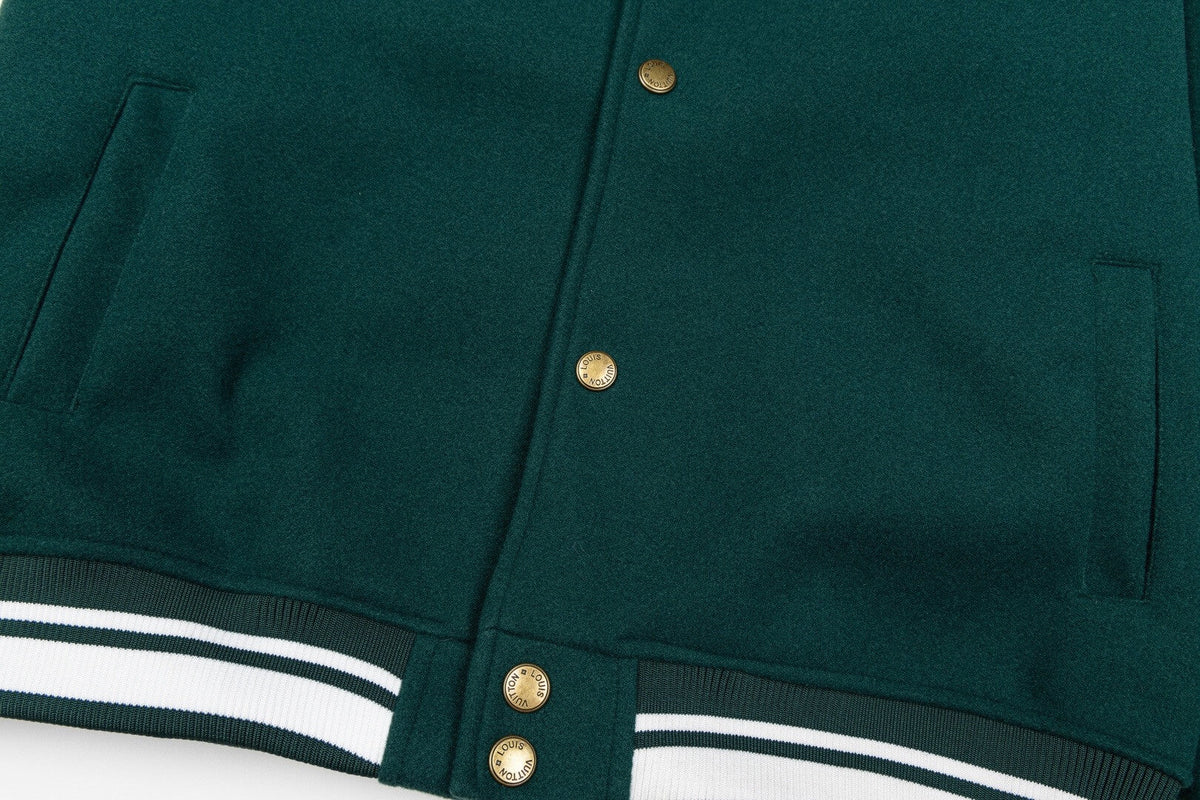 Green Shearling Collar Baseball Jacket