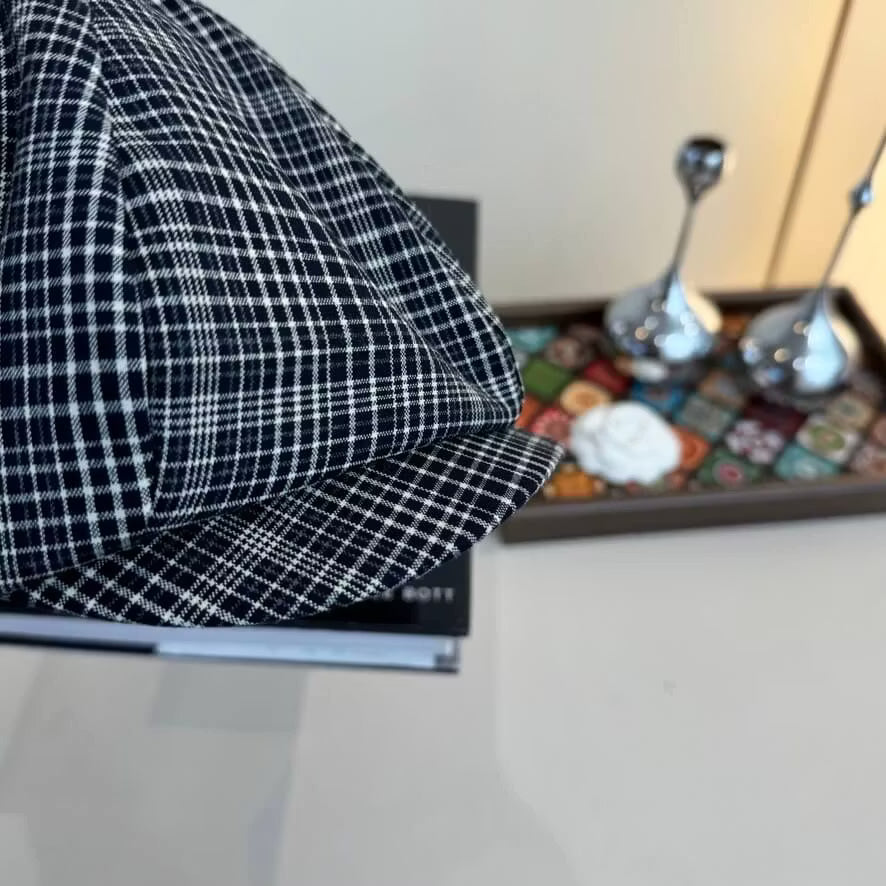 Plaid Retro Literary Style Beret Hat