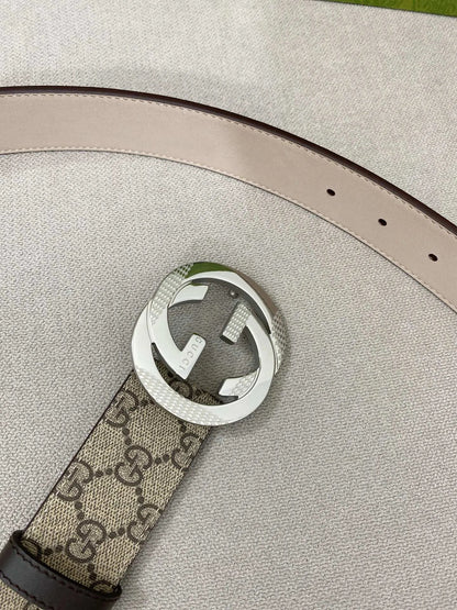 Retro Double G All-Over Print Leather Belt