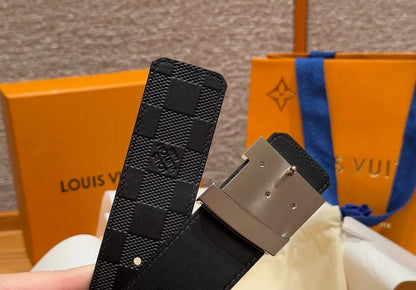Plaid Grain Calfskin Leather Belt