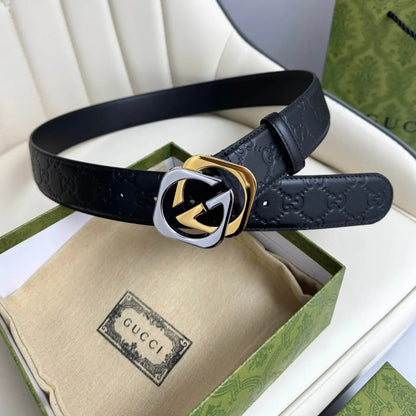 Stylish Two-Color Square Metal Buckle Belt