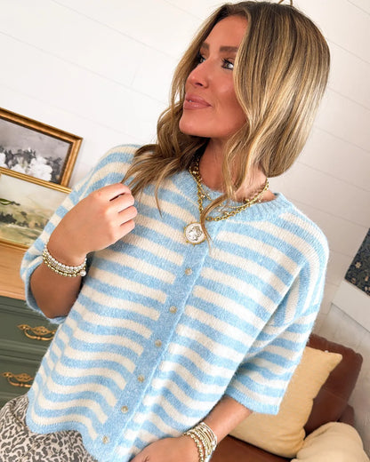Nantucket Striped Button Up Sweater Cardigan