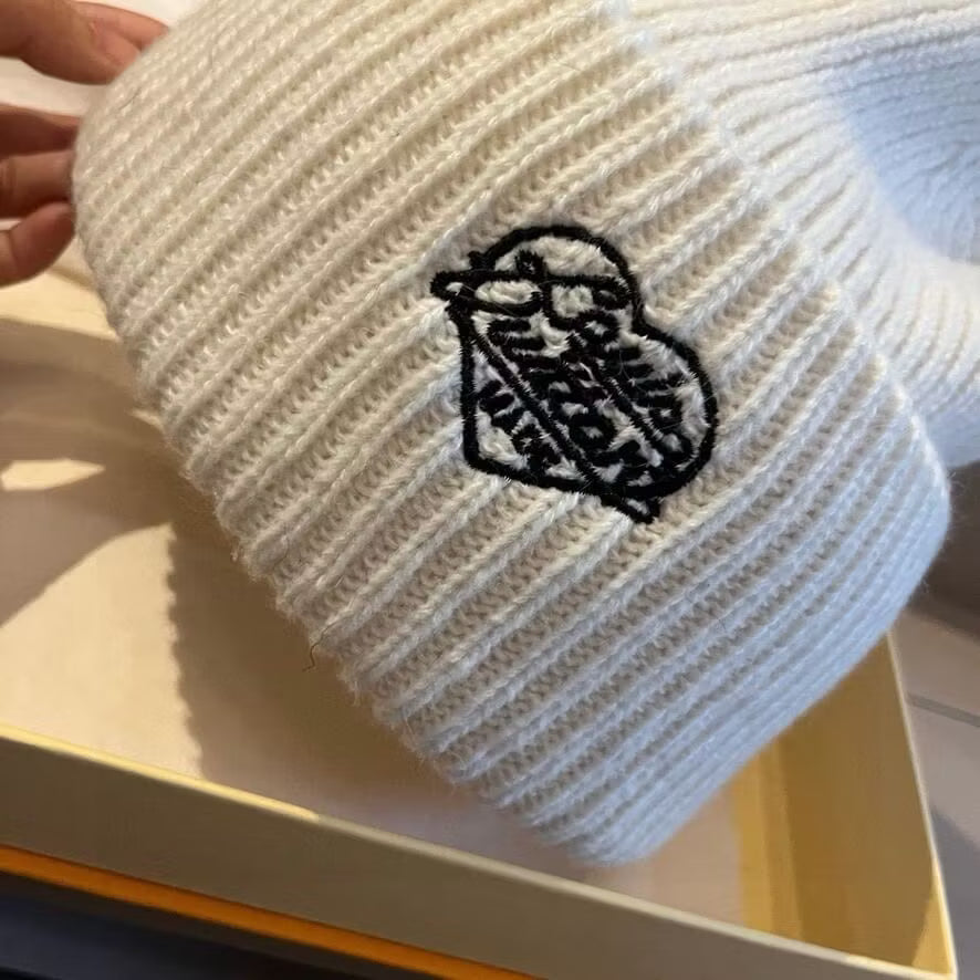 Heart Embroidered Knit Beanie