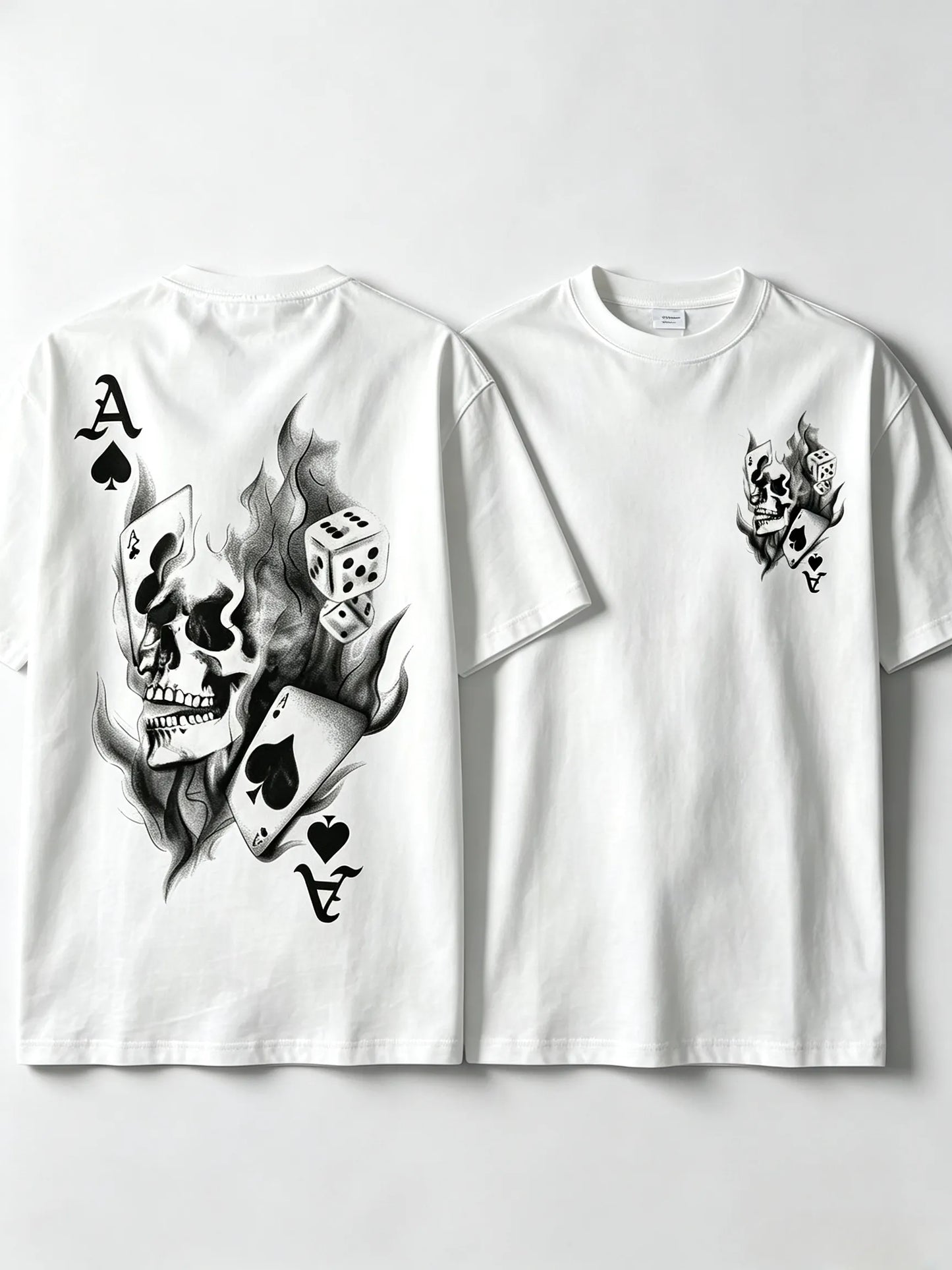 Men's Casual Classic Skull Playing Card Graphic Print Round Neck Short Sleeve T-Shirt, Summer Outdoor Sports Fitted Streetwear, Menswear Tops