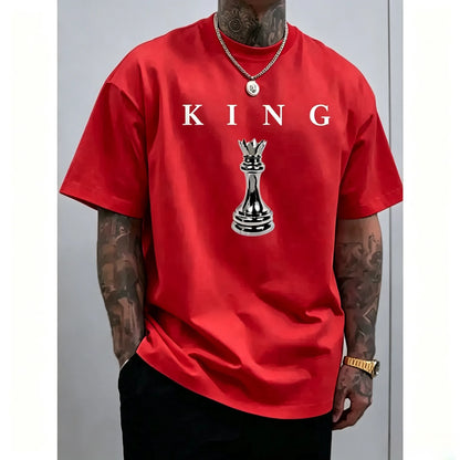 Men's short-sleeved chess king pattern T-shirt