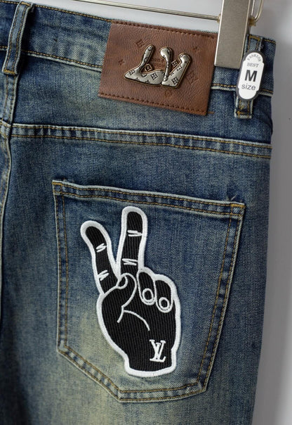 Peace Sign Embroidery Jeans