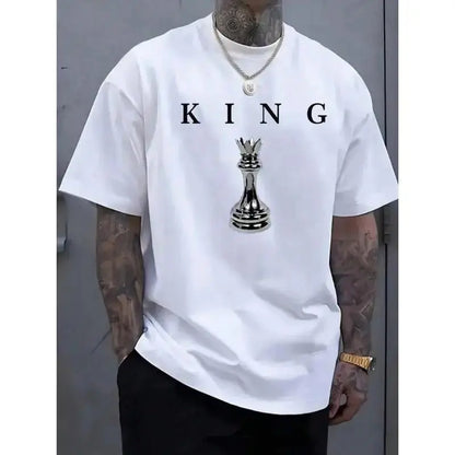 Men's short-sleeved chess king pattern T-shirt