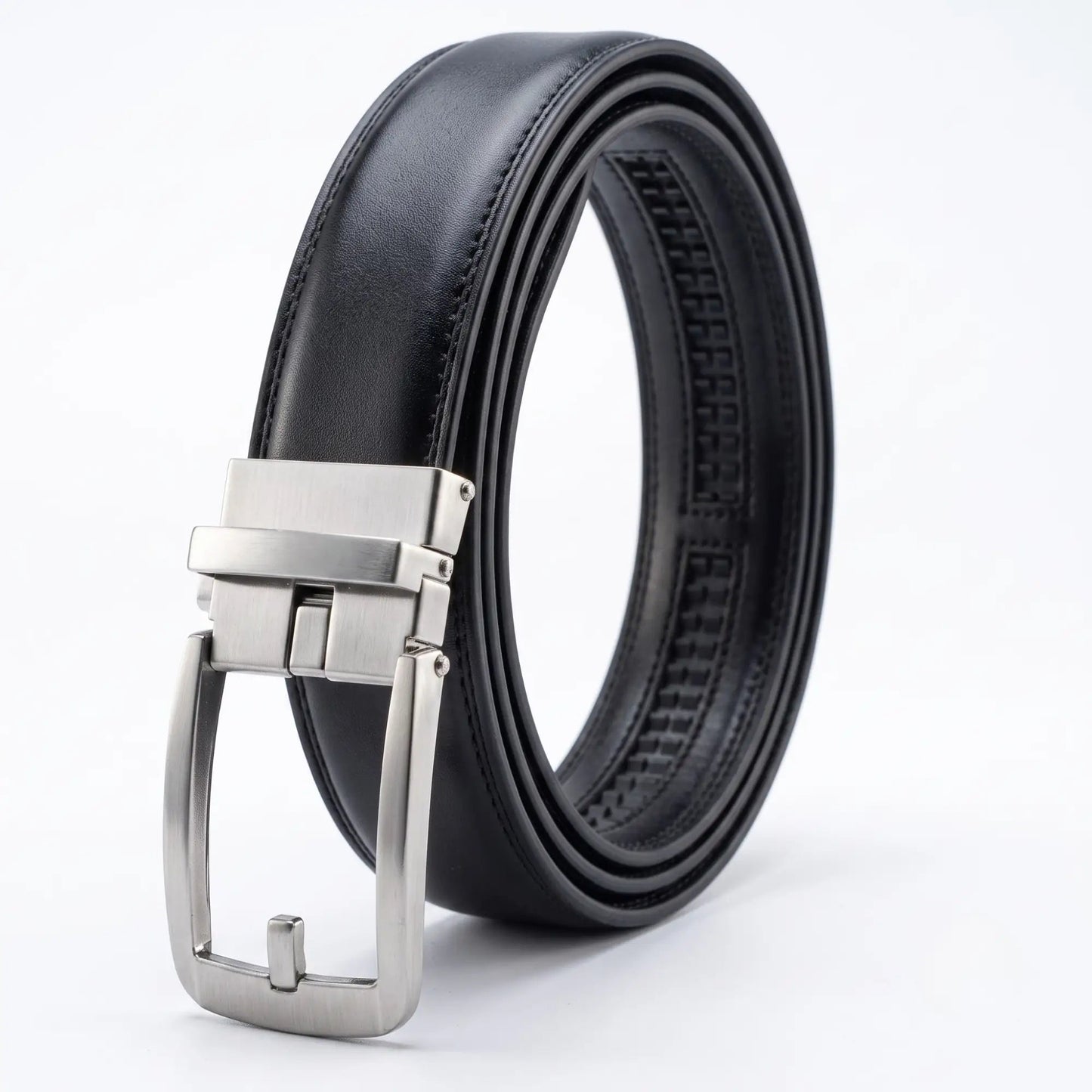 Smart Fit Auto Lock Genuine Leather Belt for Men – Adjustable Ratchet Belt - Black