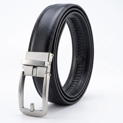 Smart Fit Auto Lock Genuine Leather Belt for Men – Adjustable Ratchet Belt - Black