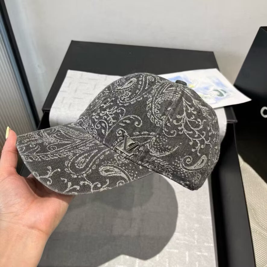 Paisley Pattern Distressed Denim Baseball Cap
