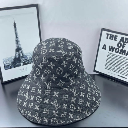 Black-Grey Jacquard Wide-Brim Bucket Hat