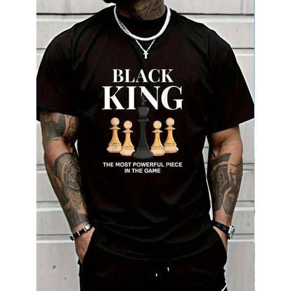 Men's Graphic T-Shirt with 'The Most Powerful Piece' Chess King Print, Breathable 100% Cotton Relaxed Fit Short Sleeve Tee