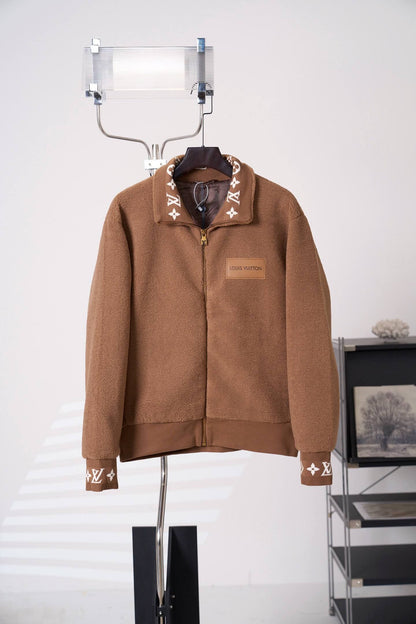 Stand Collar Jacquard Fleece Zip Jacket