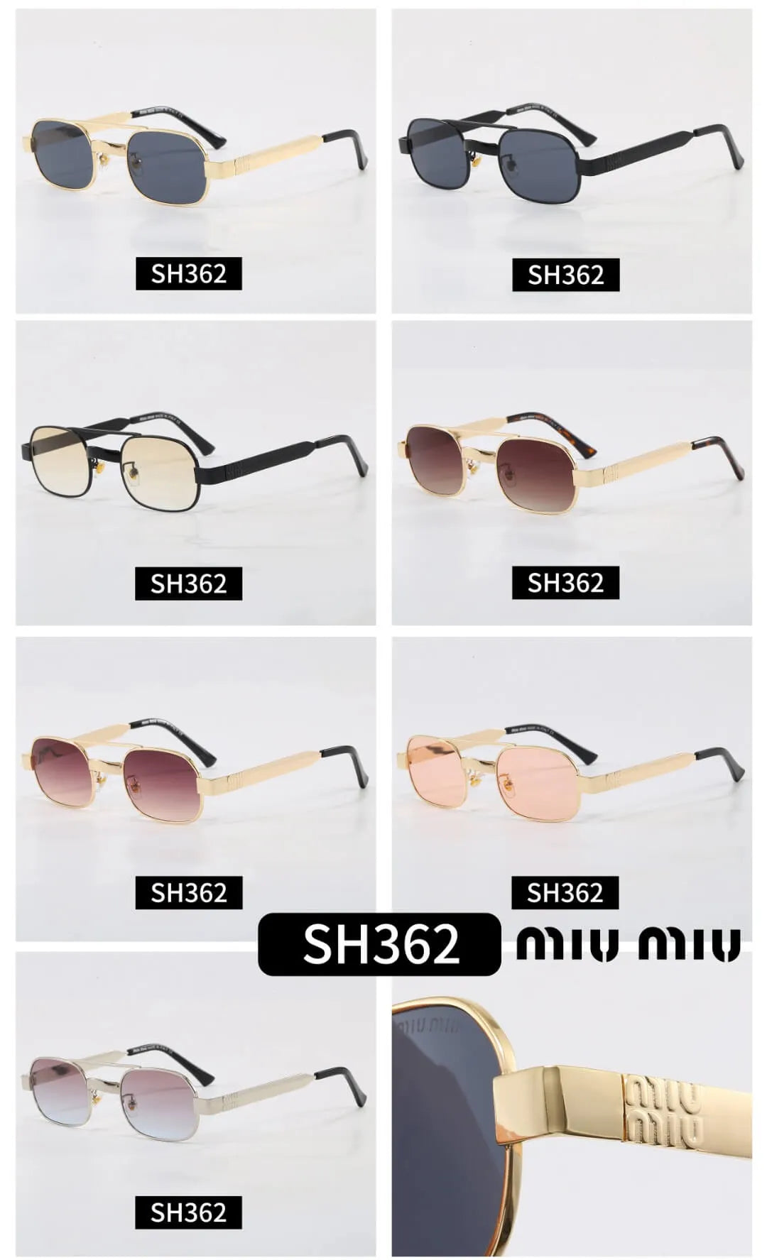Double Bridge Metal Rectangle Sunglasses