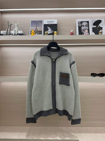 Leather Patch Pocket Sweater Jacket