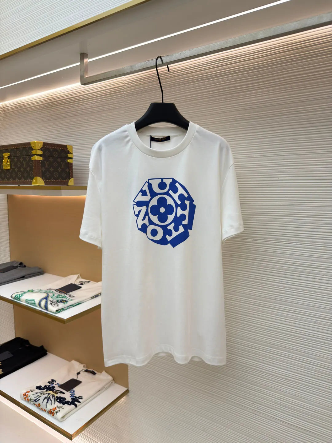 Blue Geometric Floral Dual‑Sided Print T-Shirt