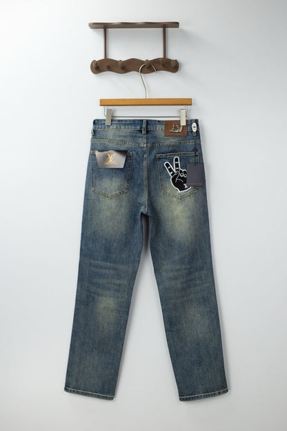 Peace Sign Embroidery Jeans