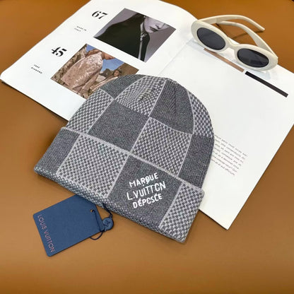 Plaid Color-Block Knit Beanie
