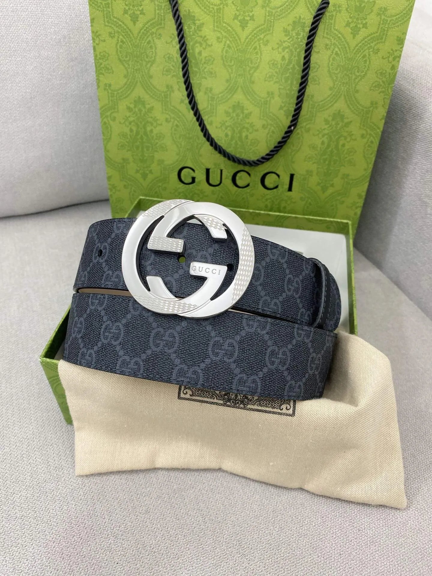 Retro Double G All-Over Print Leather Belt