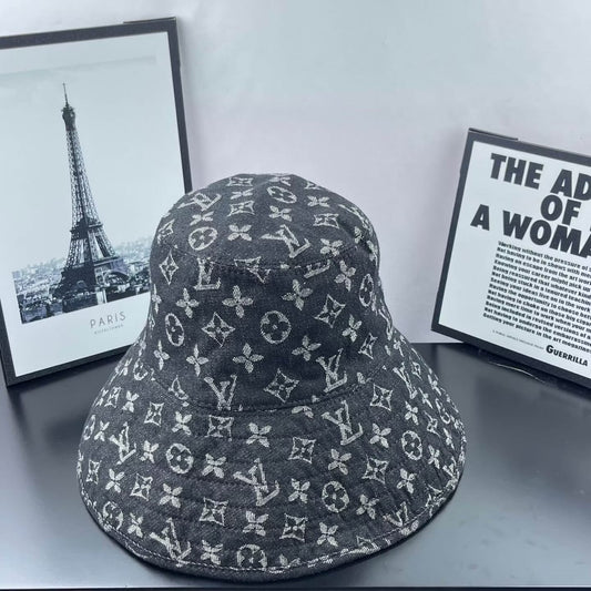 Black-Grey Jacquard Wide-Brim Bucket Hat