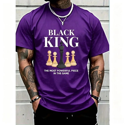 Men's Graphic T-Shirt with 'The Most Powerful Piece' Chess King Print, Breathable 100% Cotton Relaxed Fit Short Sleeve Tee