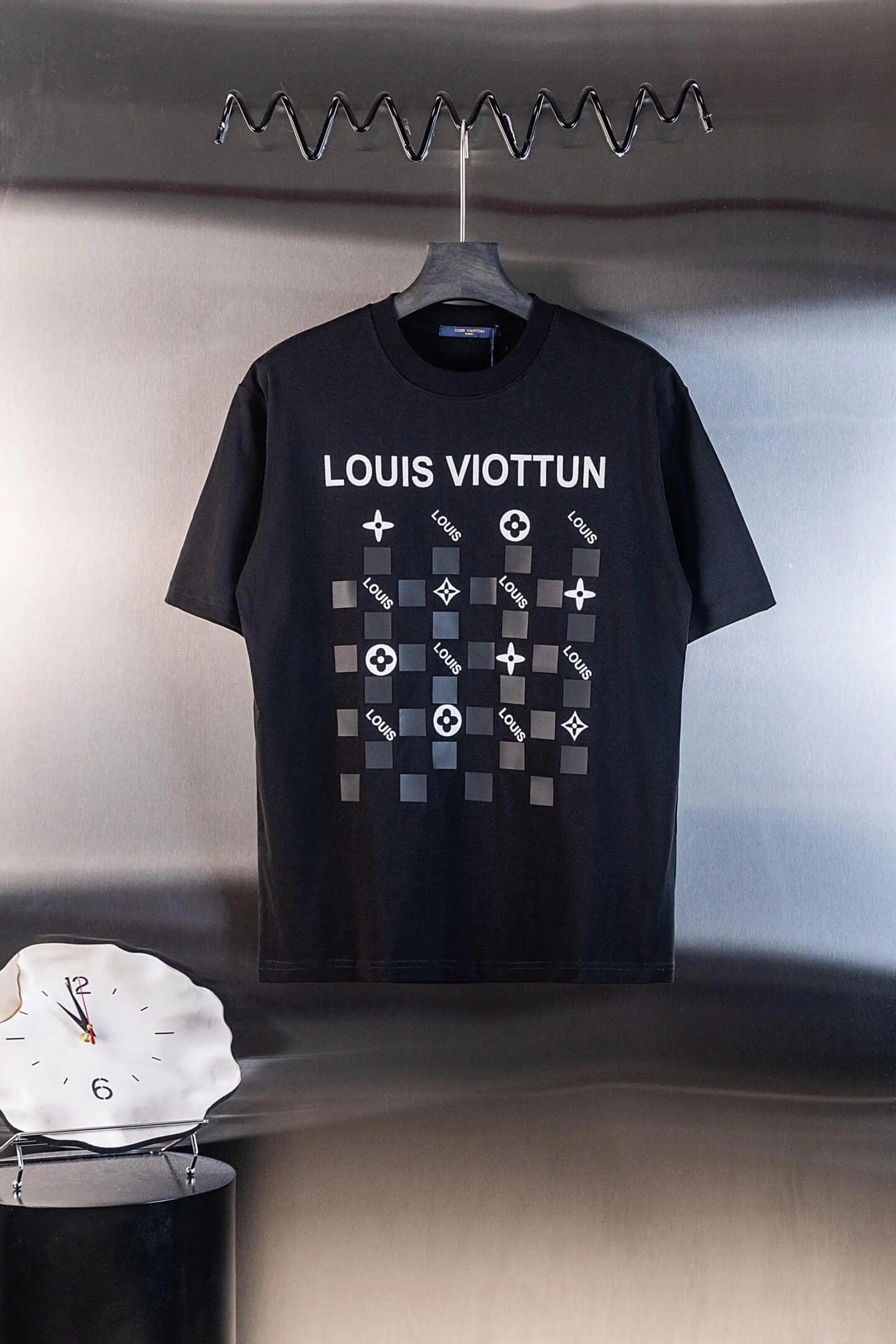 Checkerboard Floral Letter Print T‑shirt