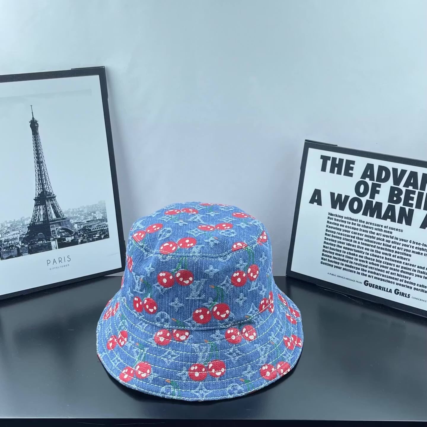 Cherry Monogram Denim Bucket Hat