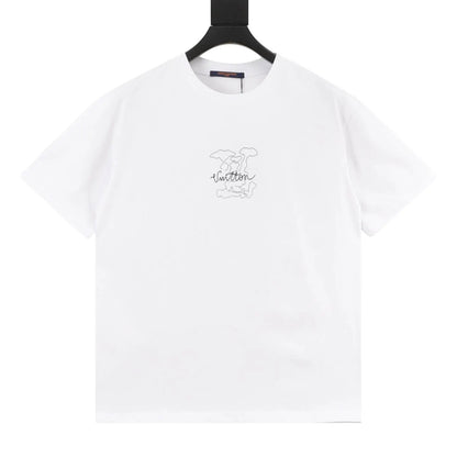 Dotted Outline Cursive Dual-Sided Print T-Shirt