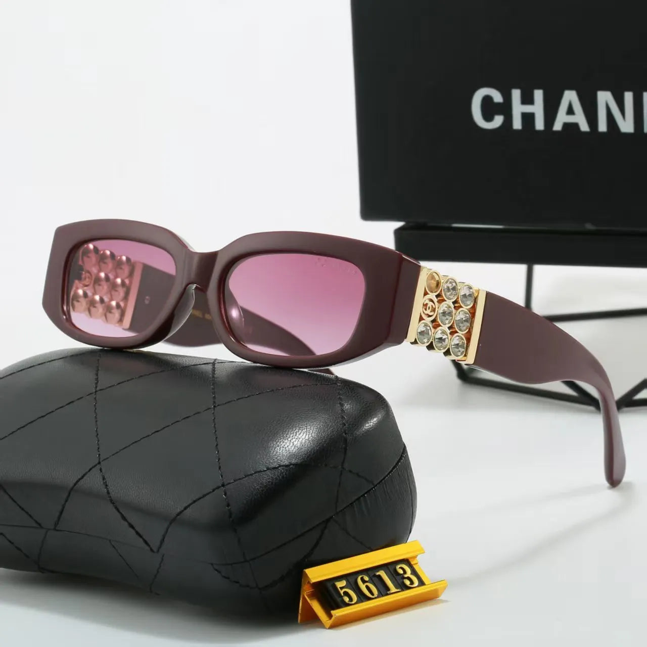 Wide Temple Diamond-Accent Rectangle Sunglasses