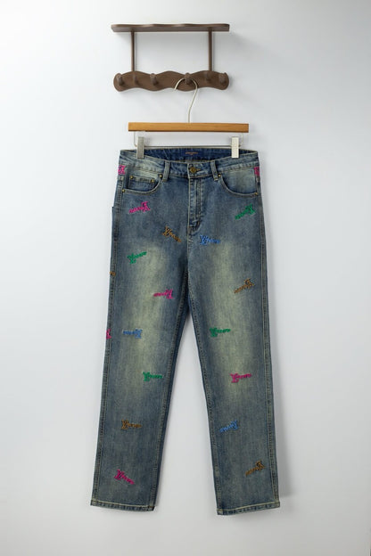 Multi-Color Letter Jeans