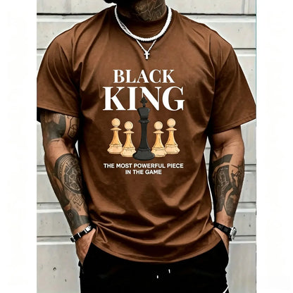 Men's Graphic T-Shirt with 'The Most Powerful Piece' Chess King Print, Breathable 100% Cotton Relaxed Fit Short Sleeve Tee
