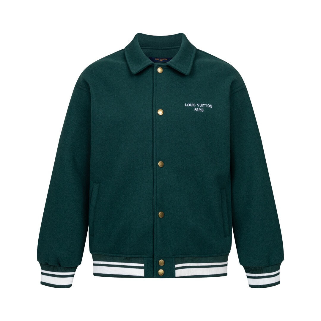 Green Shearling Collar Baseball Jacket