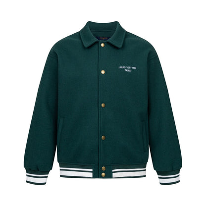 Green Shearling Collar Baseball Jacket