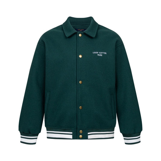 Green Shearling Collar Baseball Jacket