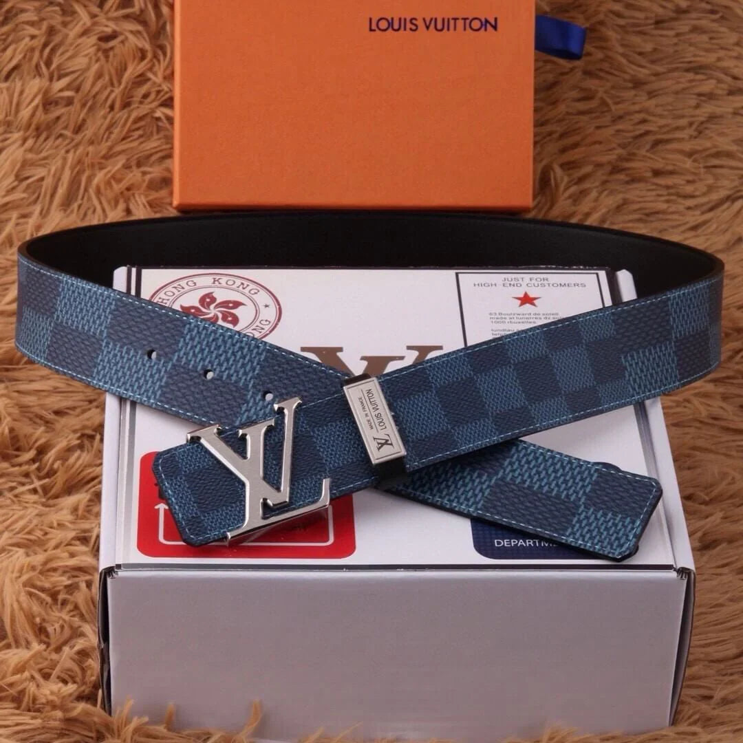 Classic Plaid Metal Buckle Leather Belt