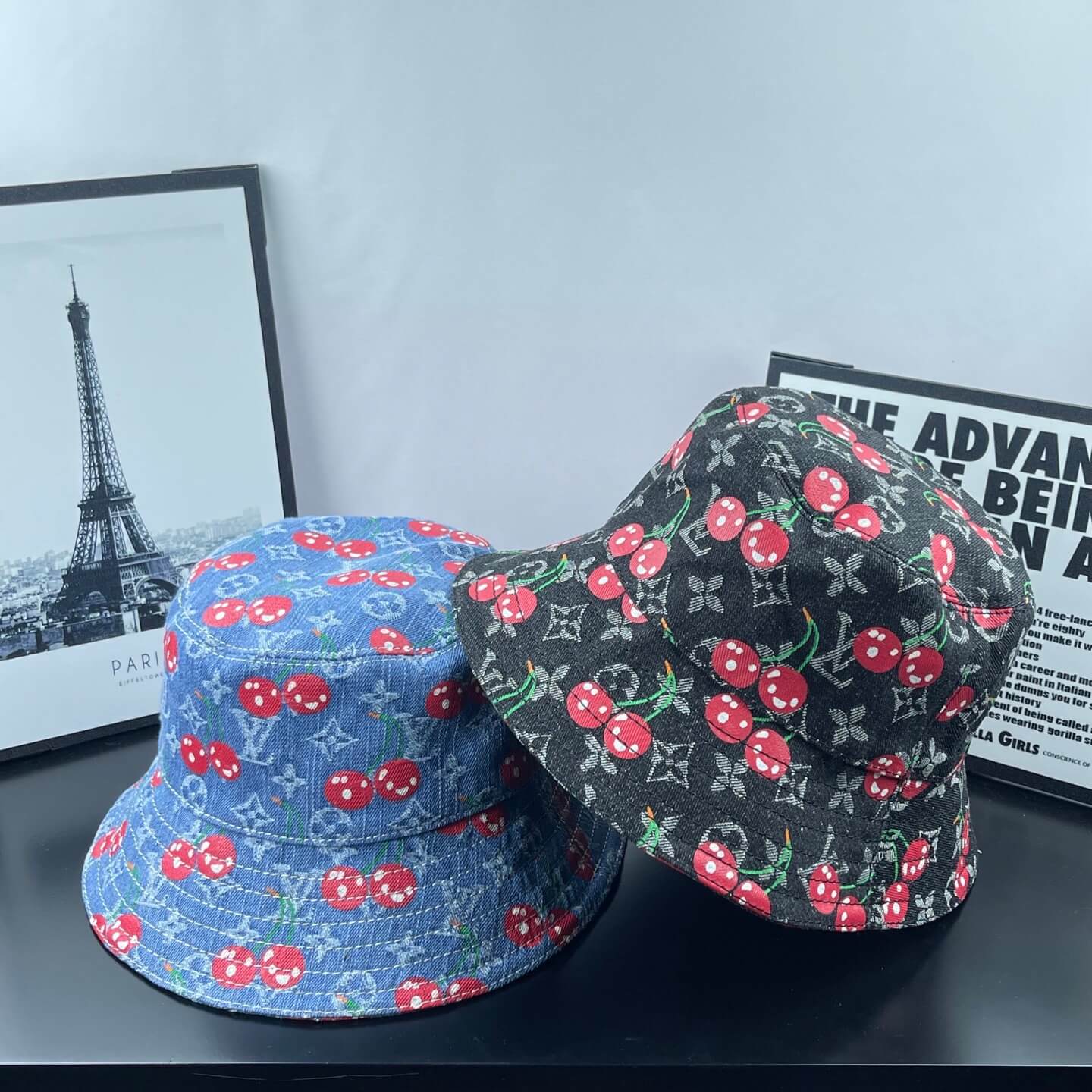 Cherry Monogram Denim Bucket Hat