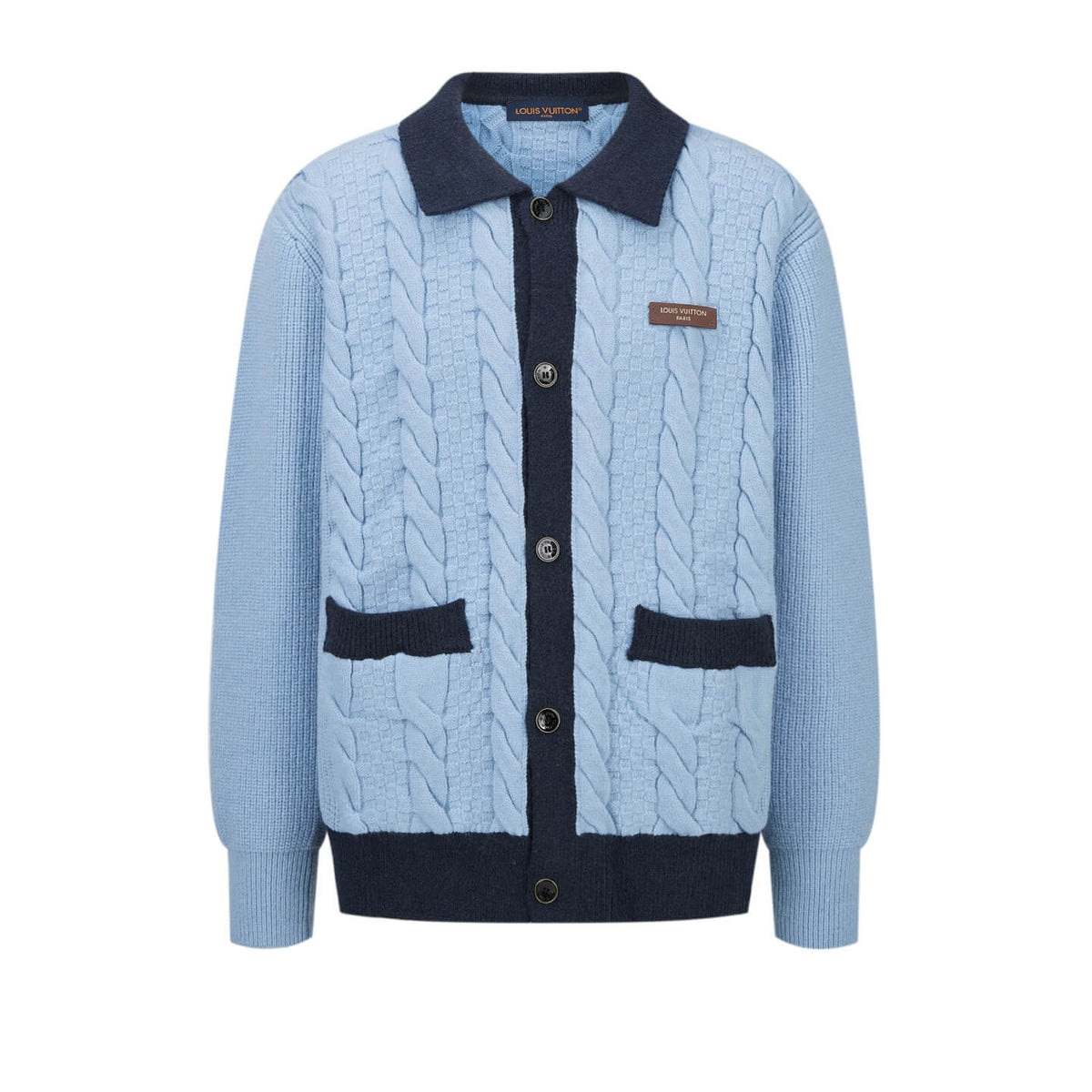 Cable-Knit Leather Patch Cardigan Jacket