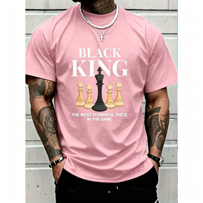 Men's Graphic T-Shirt with 'The Most Powerful Piece' Chess King Print, Breathable 100% Cotton Relaxed Fit Short Sleeve Tee