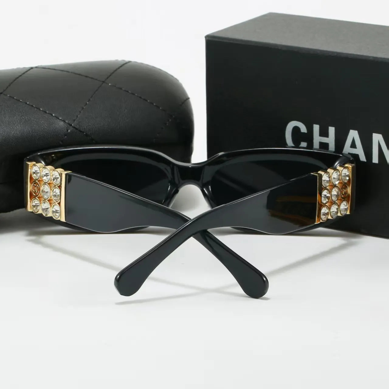 Wide Temple Diamond-Accent Rectangle Sunglasses