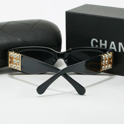 Wide Temple Diamond-Accent Rectangle Sunglasses