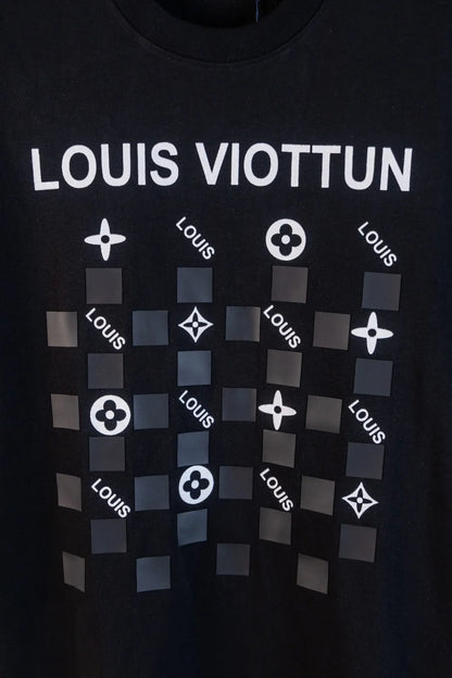 Checkerboard Floral Letter Print T‑shirt