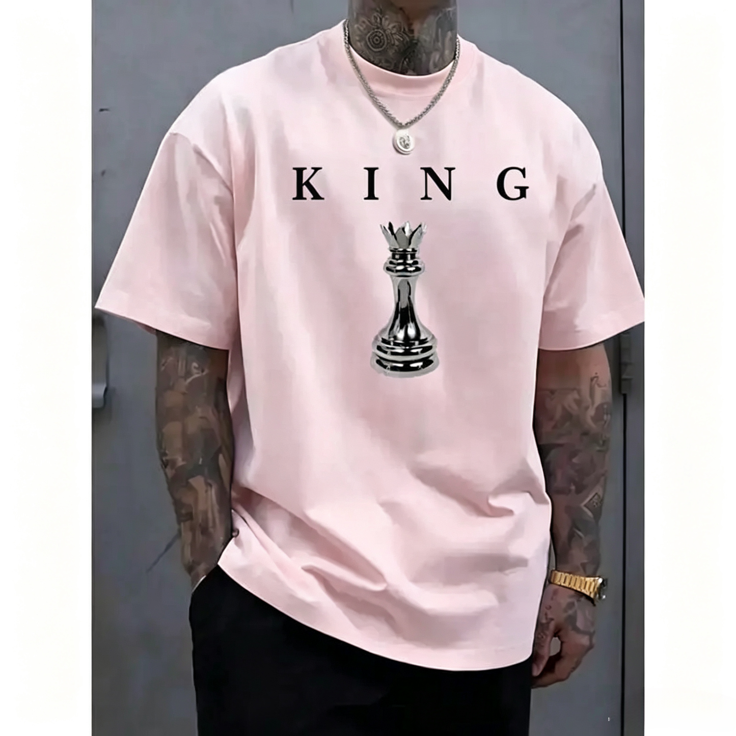 Men's short-sleeved chess king pattern T-shirt