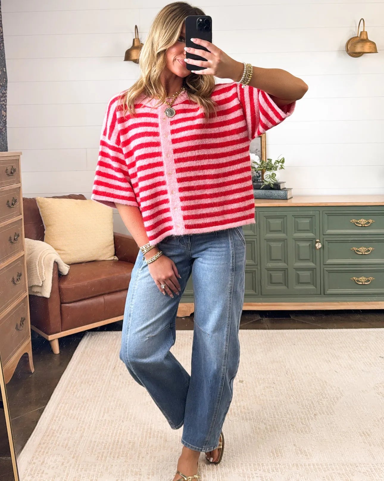 Nantucket Striped Button Up Sweater Cardigan