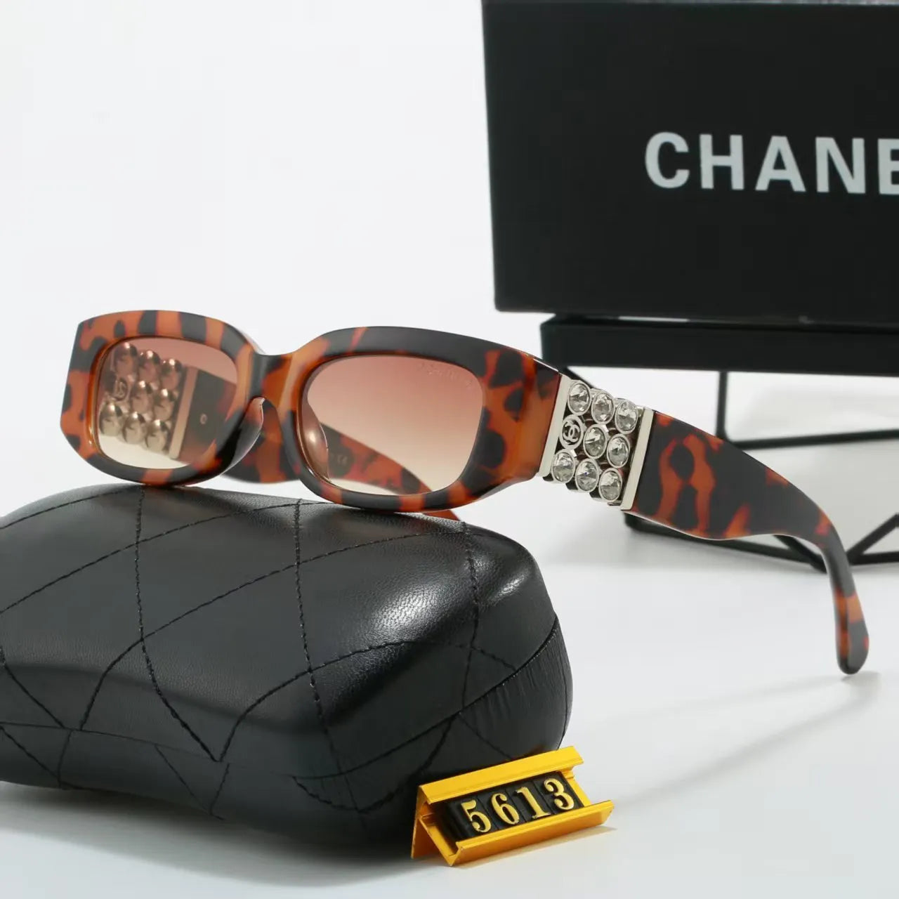 Wide Temple Diamond-Accent Rectangle Sunglasses