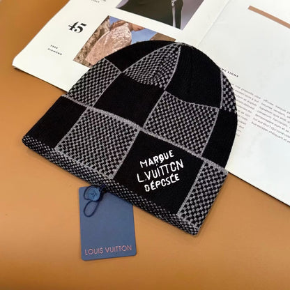 Plaid Color-Block Knit Beanie