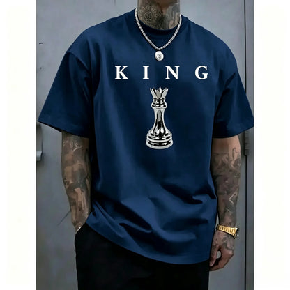 Men's short-sleeved chess king pattern T-shirt