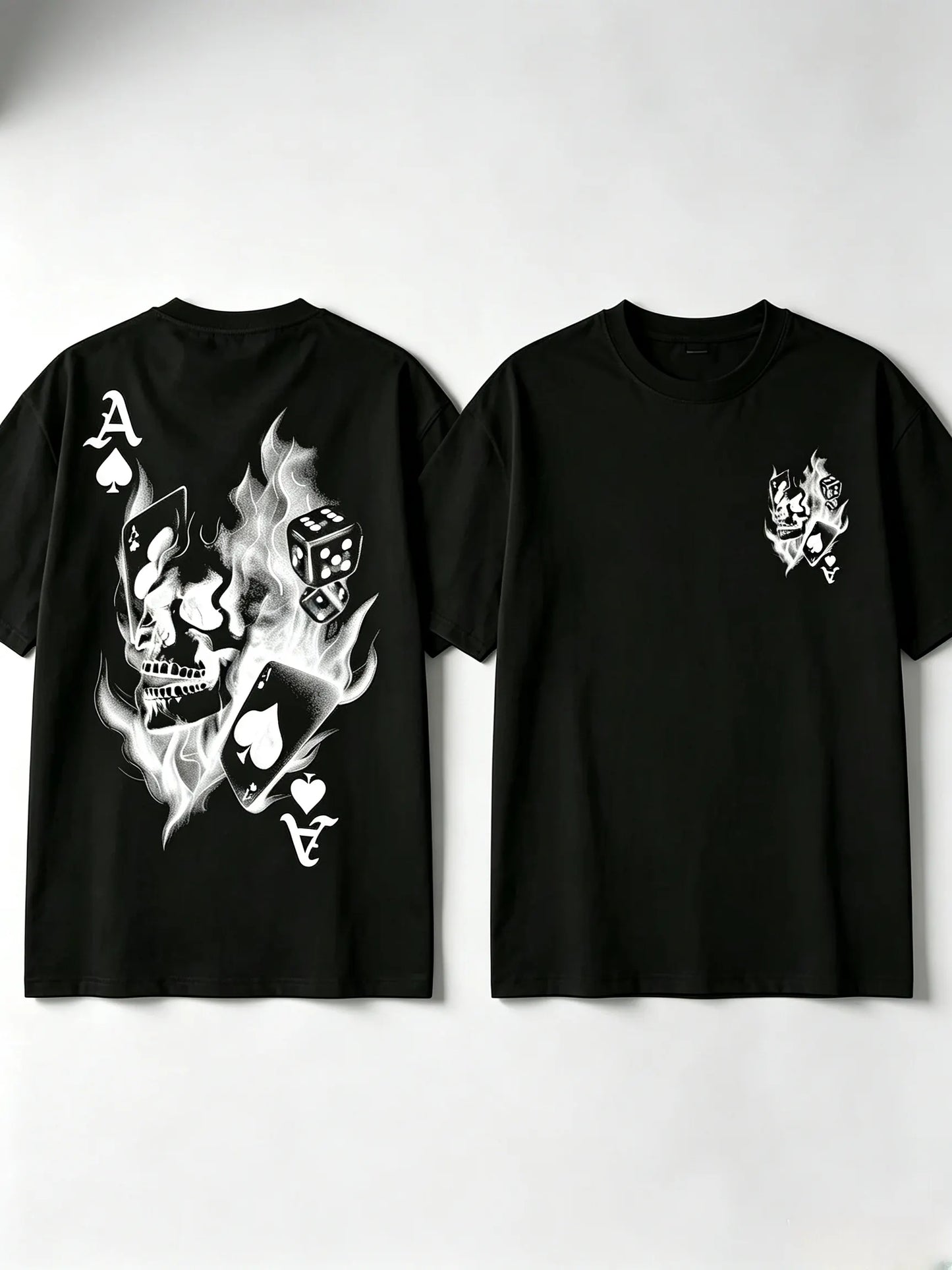 Men's Casual Classic Skull Playing Card Graphic Print Round Neck Short Sleeve T-Shirt, Summer Outdoor Sports Fitted Streetwear, Menswear Tops