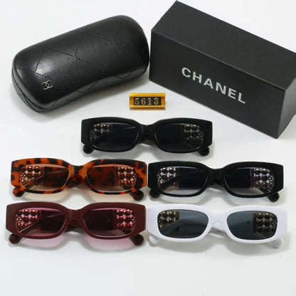 Wide Temple Diamond-Accent Rectangle Sunglasses
